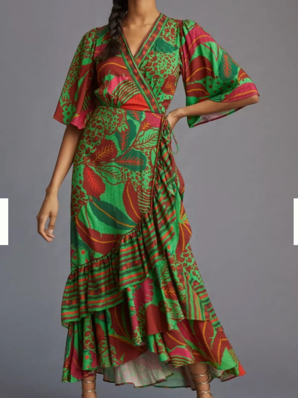 Farm x Anthropologie Flutter-Sleeve Wrap Maxi Dress